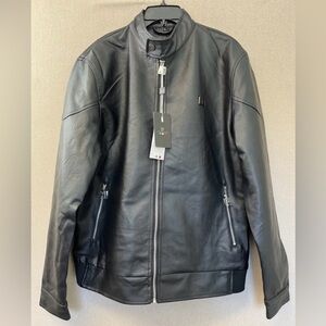 (NWT) Men's TF Collections Black Leather Jacket (L)
